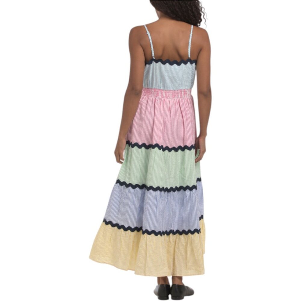 ENGLISH FACTORY Ric Rac Color Block Maxi Tiered Dress - Picture 2 of 6
